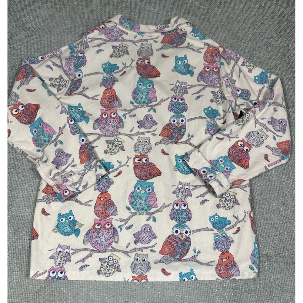 Nick & Nora Pajama Top Womens XXL Pink Blue Owls Flannel Cozy Button Up - Picture 2 of 6